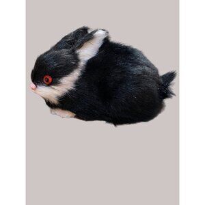 Fuzzy Life Like Miniature Furry Black White Bunny Rabbit Realistic